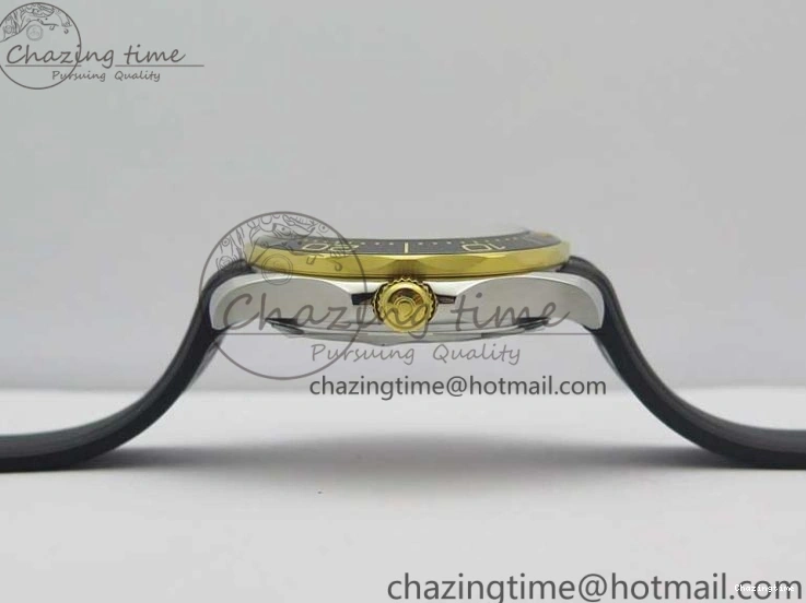 0218 Seasonal 2018 Seamaster Diver 300M SS YG VSF 1:1 Best Edition YG Bezel Black Dial on Black Rubber Strap A 7934